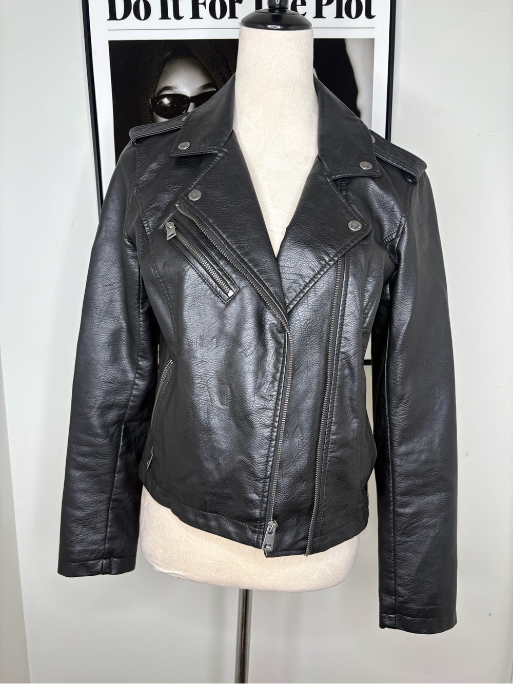 Levi's Black Leather Biker Jacket with Asymmetric Zip
